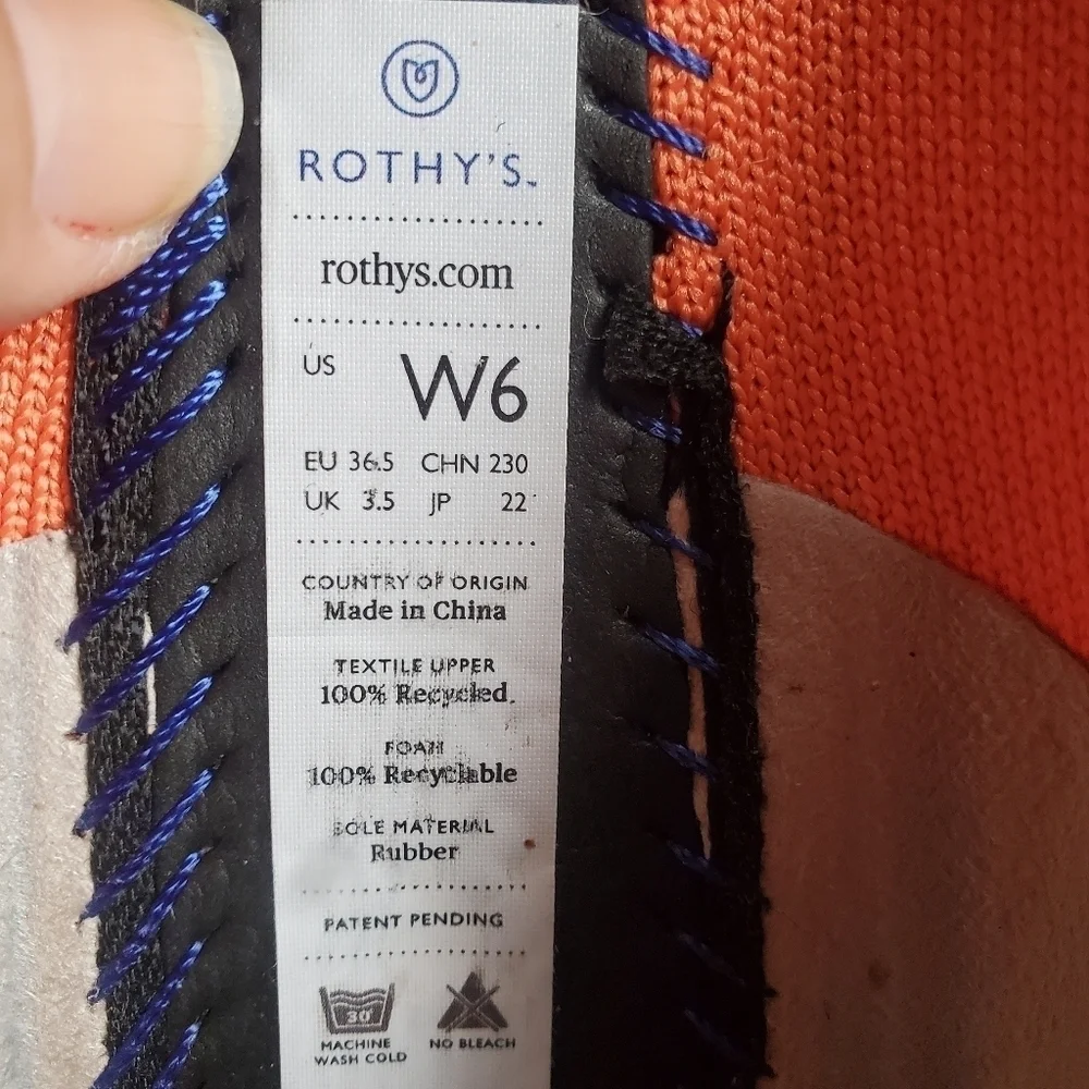 Rothy's persimmon/orange canvas size 6 round toe